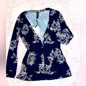 Agnes & Dora Essential Cardigan Navy Floral Sweater NWT